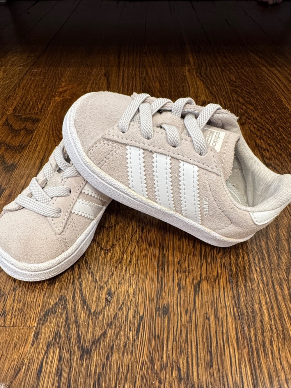 adidas Kids Campus Suede Sneakers in Light Beige and White